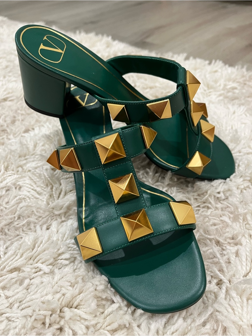 Valentino Green studded Block Heel Sandals